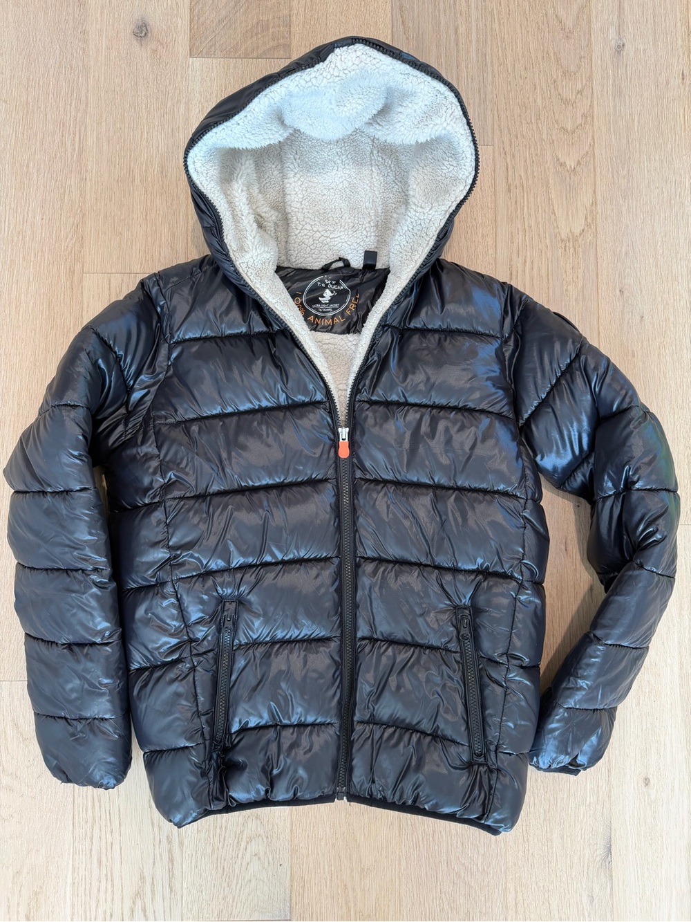 Save The Duck Black Sherpa Lined Hooded Puffer Jacket Size 16Y unisex